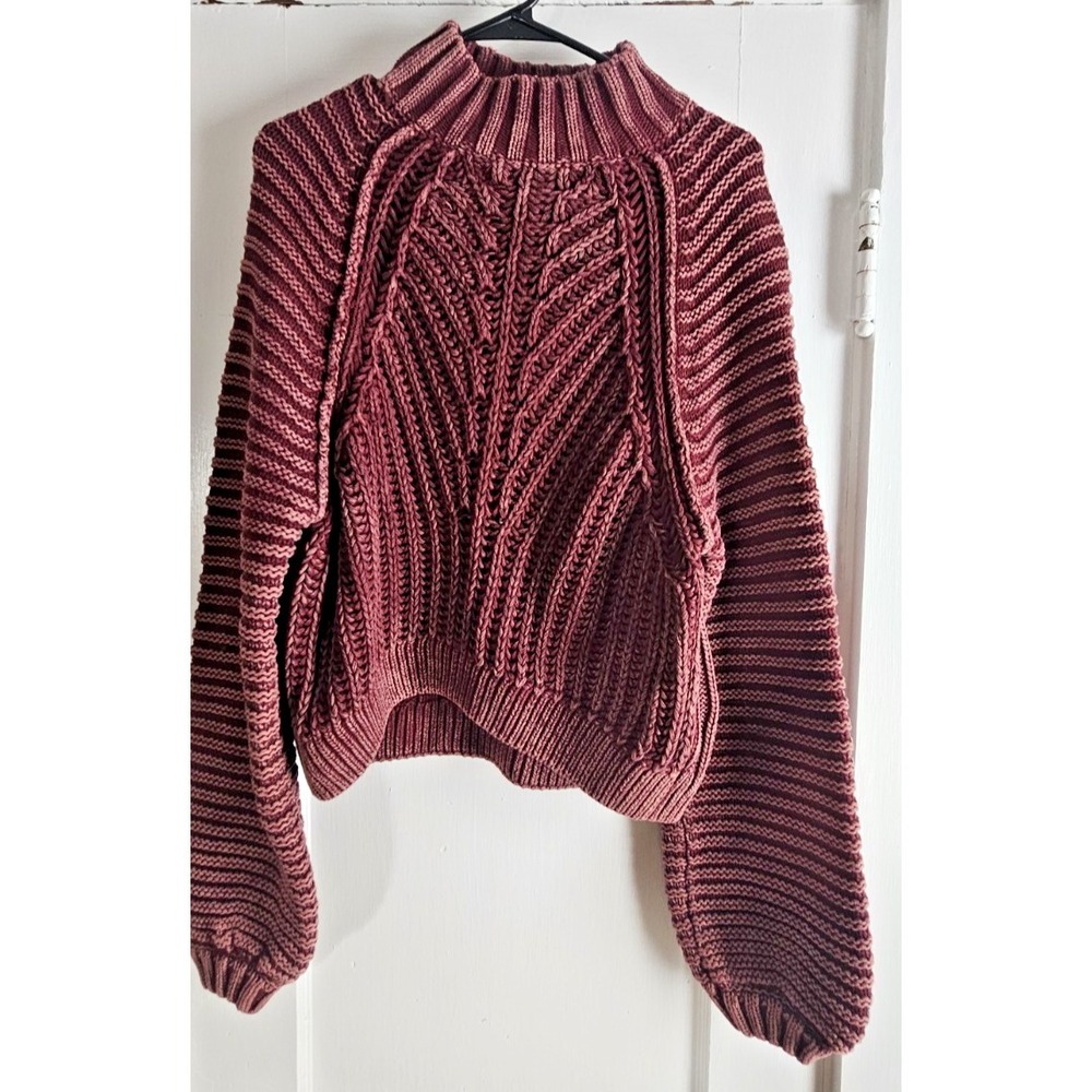 FREE PEOPLE sweetheart sweater mockneck ballon sleeve chunky cotton woman S - Picture 2 of 9